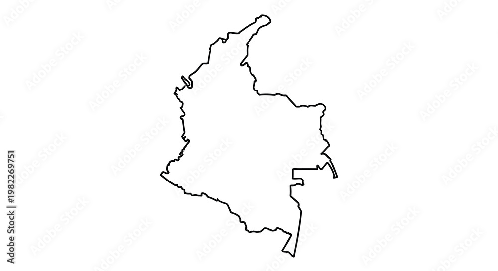 Obraz premium A simple black and white outline depicting the geographical shape of the country of colombia