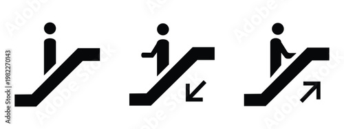 Escalator Up and Down Arrow Icon Set, Stair Direction Symbols Vector Collection for Transport and Building Access Navigation Illustration