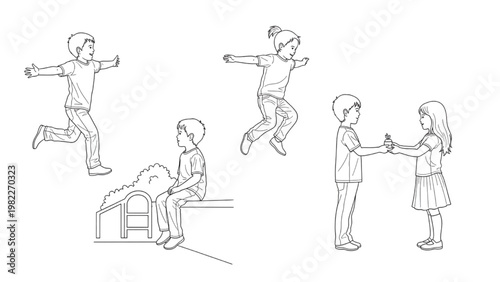 Children Activity CAD Block Set with Playing, Jumping, Sitting and Interaction Figures for Playground and School Design Drawings
