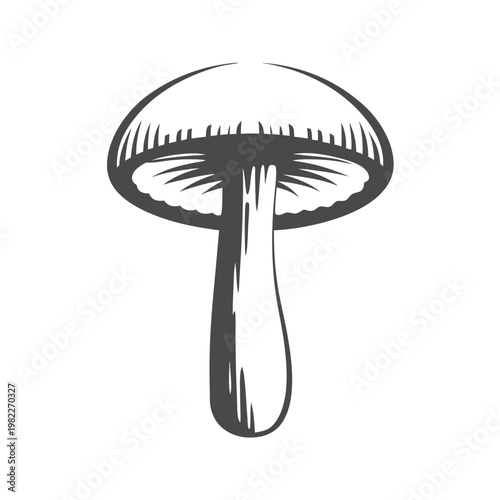 Classic Pixel Art Mushroom Silhouette, Black and White Graphic Design