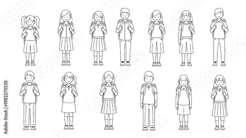 School Children CAD Block Set Front Elevation Outline Vector Collection for Architectural Drawings and Educational Space Planning