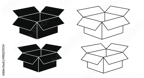 Opened and closed cardboard boxes in contrasting views silhouette