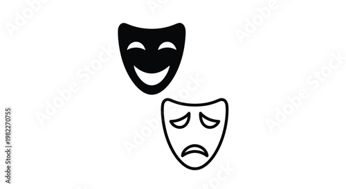 Dramatic masks representing comedy and tragedy a stark silhouette