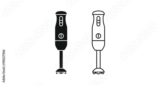 Two black immersion blenders depicted in a simple silhouette