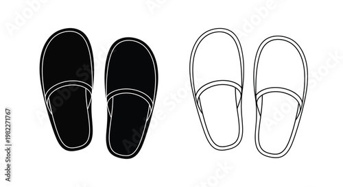 Pair of slippers shown in black and white contrasting designs silhouette