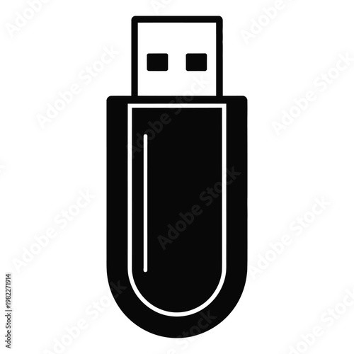A simple black usb flash drive icon is displayed against a white background silhouette