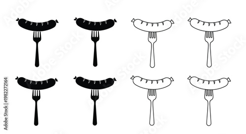 Billede på lærred Four pairs of sausages on forks a simple black silhouette