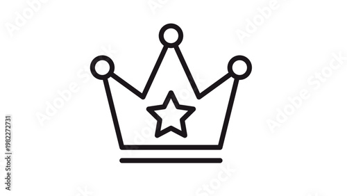Minimalist black vector icon illustration of a royal crown with a star emblem, featuring three points with circular tips and a horizontal base line, perfect for success and leadership symbols.