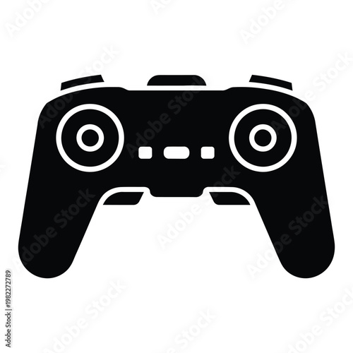 A stark black silhouette of a modern game controller representing digital entertainment and gaming culture silhouette