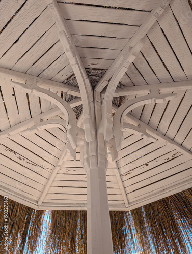 Wooden beach umbrella frame view