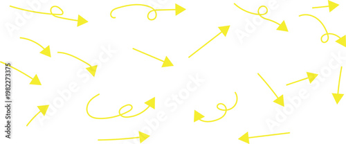 Yellow arrows pointing in various directions on a white background