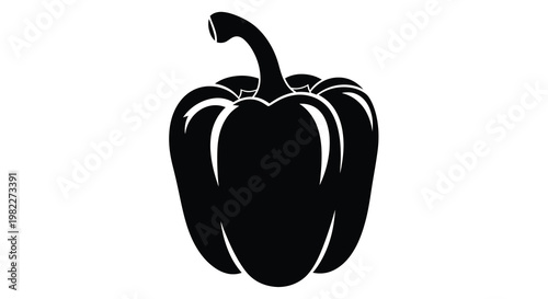 A simple black silhouette depicts a ripe bell pepper with a stem and defined lobes