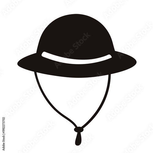 Stylized illustration of a black boonie hat with a chin strap and toggle