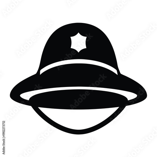Black and white graphic of a police custodian helmet silhouette art