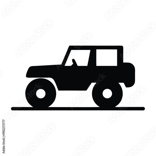 Simplified black and white vector icon illustration of an offroad vehicle