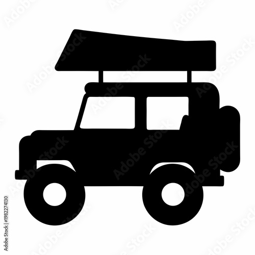 Black silhouette of a camper vehicle for adventure and exploration