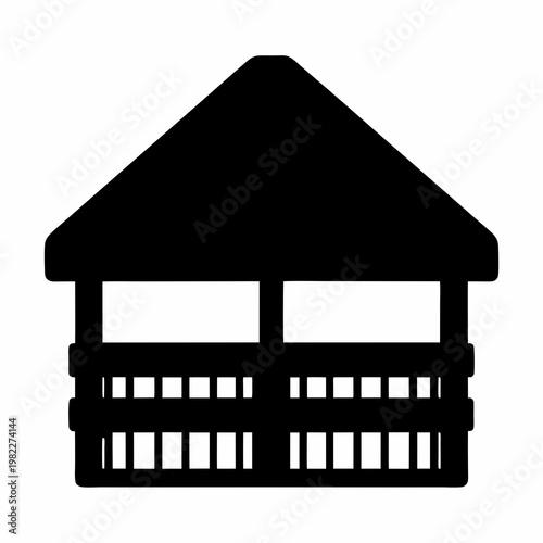 Silhouette illustration of a gazebo structure with a roof and fence element