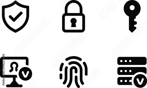 Digital security icons set with shield lock key wifi biometrics and password protection vector illustration