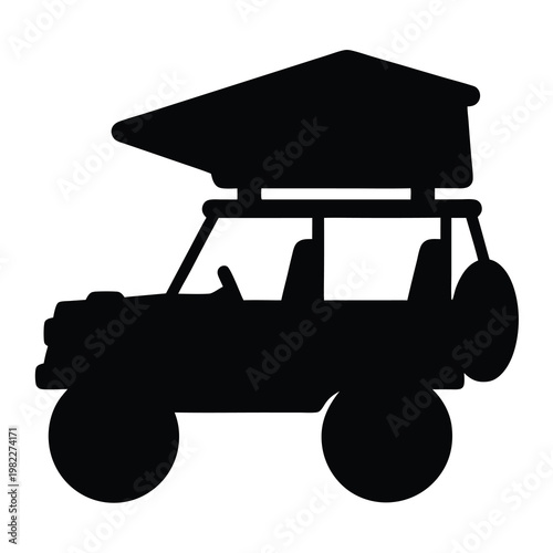 Black Silhouette Icon of a Camping Vehicle with PopUp Tent Top