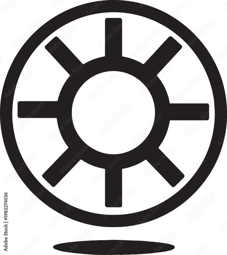 Obraz premium Black and white circular symbol with radial lines and central hole also transparent background