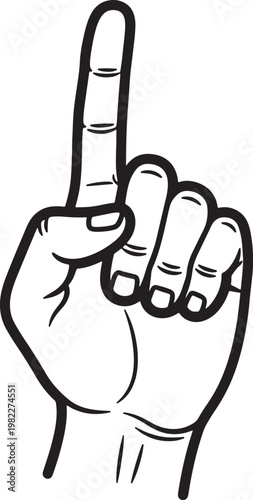 Black and white line hand with middle finger extended also transparent background, line black and white