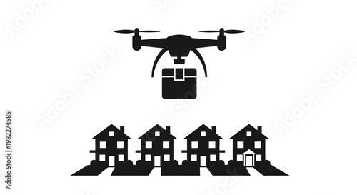 Drone delivery over suburban homes with package