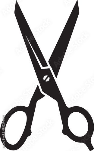 Black and white silhouette of open scissors also transparent background