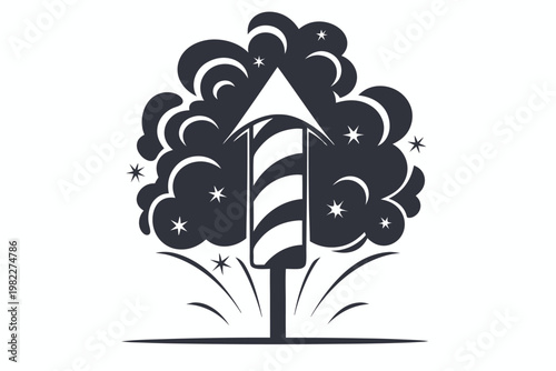 Pixel firework blast, black and white 8-bit silhouette vector art