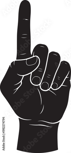 Black hand holding up one finger, gesture of number one, isolated on white background, also transparent background