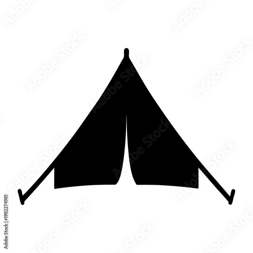 Black silhouette of a pitched tent on a white background isolated image