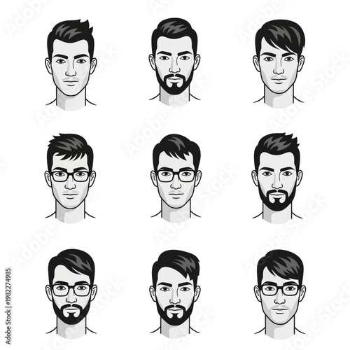 Diverse Male Hairstyles and Beards Collection - Modern Men's Grooming Styles