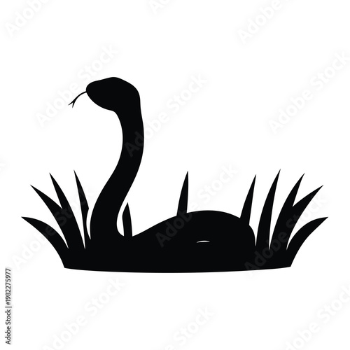 Black silhouette of a snake lurking in the grass, ready to strike