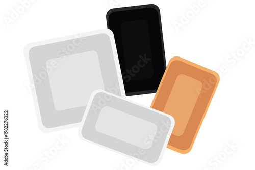 食品トレイセット｜発泡容器・パックトレーのシンプルイラスト素材