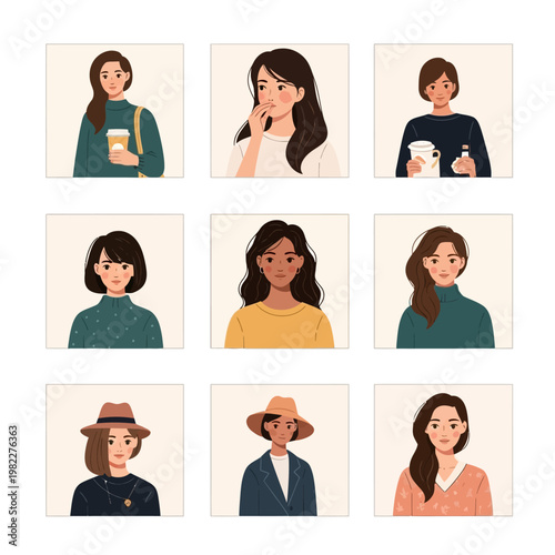 Diverse Women Portrait Collection: Modern Style, Casual Outfits, Various Hairstyles