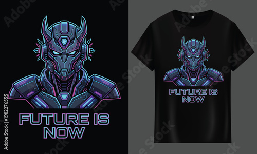 Future is now robot head t shirt design cyberpunk art artificial intelligence sci fi science fiction t shirt cyberpunk technology robotics illustration abstract