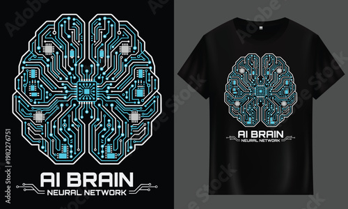 Ai brain illustration with neural network circuit design artificial intelligence t shirt AI brain machine learning deep learning