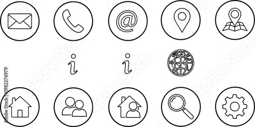 Line icons for communication and navigation and settings and business isolated on white background