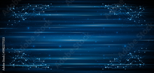 Blue glowing lines with glitter light effect on dark background. High speed internet technology concept or fast wireless data transmission. modern internet network connection technology background