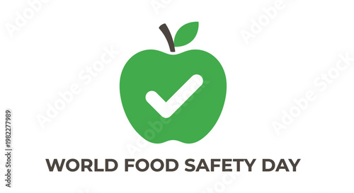 Green apple with a checkmark and text promoting world food safety day