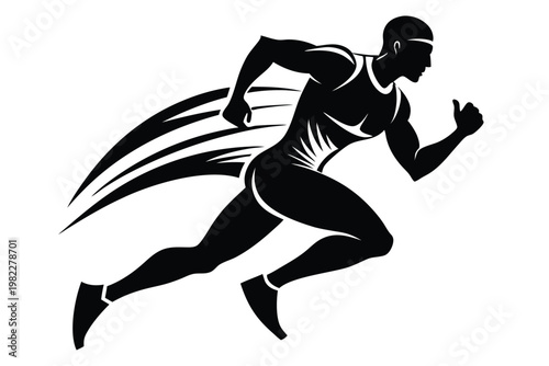 athlete runner silhouette line art vector illustration with a white background