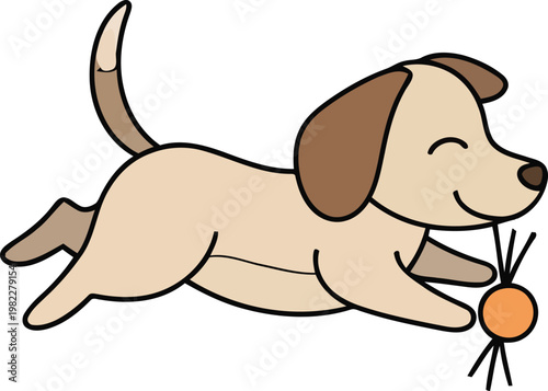 A happy brown dachshund puppy chewing a cute bone is a funny cartoon animal vector illustration isolated on white