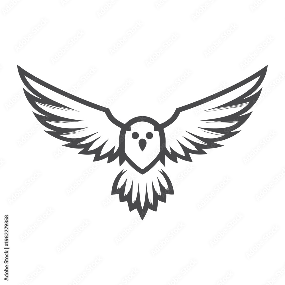 Fototapeta premium Pixel Owl Vector Art, Black and White, Dynamic Wings Spread