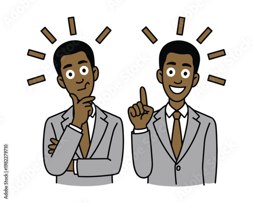 Two cartoon businessmen having an idea and inspiration with a lightbulb moment