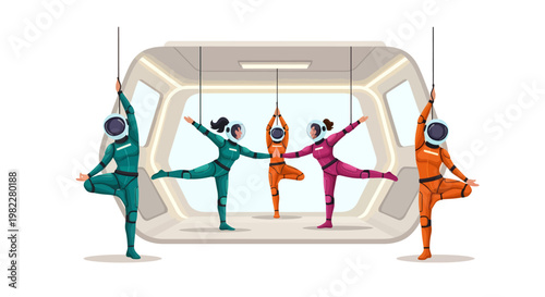 yoga class in a futuristic studio with aerial silks