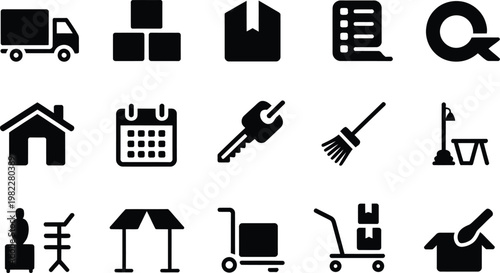 Logistics and Delivery Icons Set with Various Symbols and Tools on transparent background