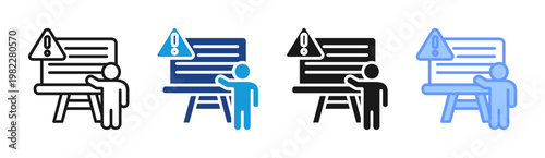 Photography Warning Board icon set multiple style collection