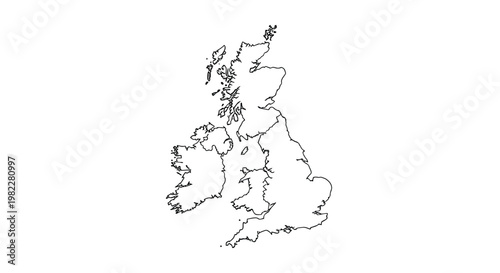 A simple black and white line drawing depicts the outline of the island of Great Britain and Ireland