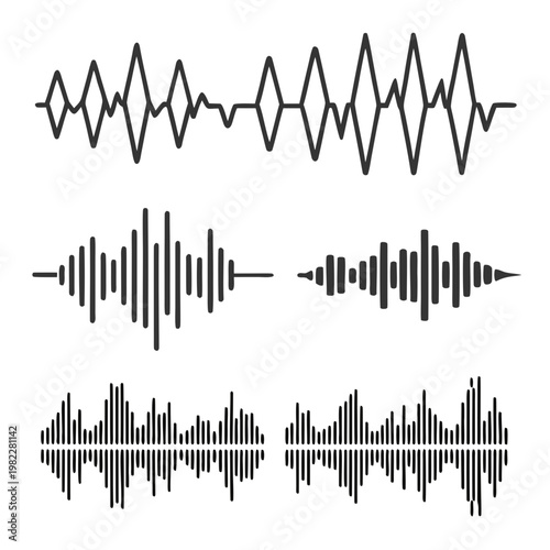 Tablou pe pânză Set of diverse digital sound wave audio signal graphic icons with frequency equa