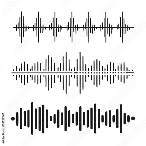 Photos Collection of various black digital sound audio waves with frequency equalizer w