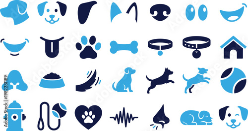 Variety of dog and pet related icons for animal care and lifestyle applications.